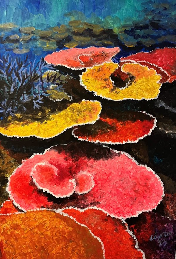 Plate Corals, 2023, Acrylic on canvas, 90cm x 60cm